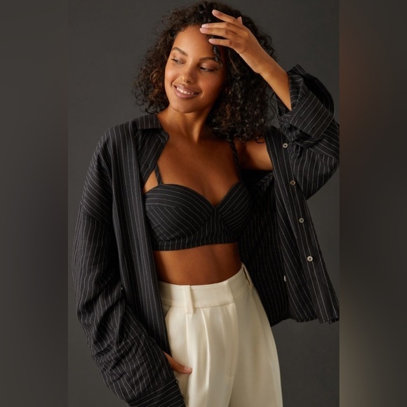 NWT Anthropologie X Favorite Daughter | Black & White Pinstripe Bra Top XS 90s - Picture 2 of 10